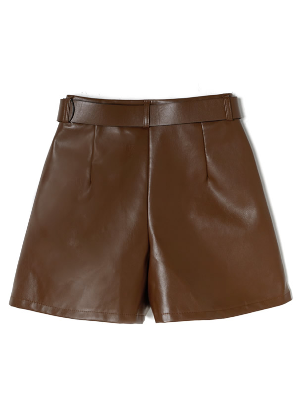 ベルト付きレザーショートパンツ