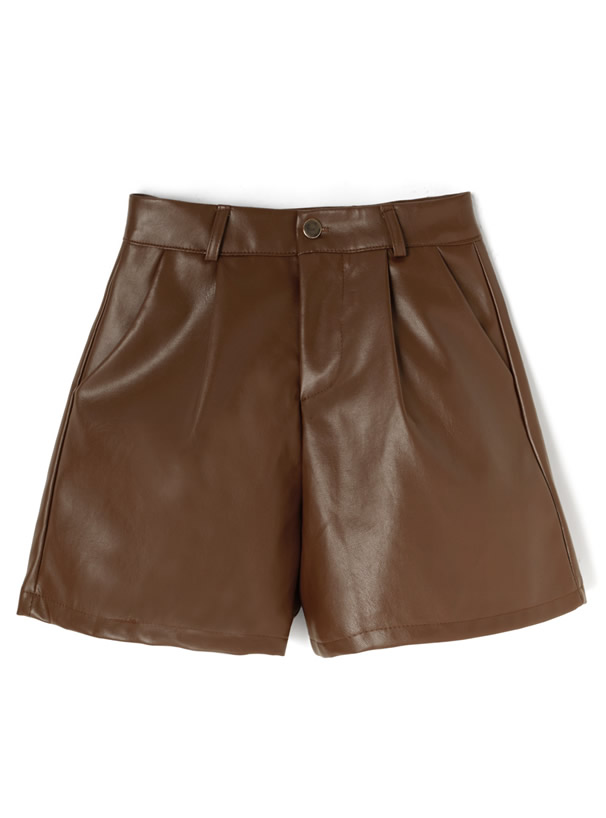 ベルト付きレザーショートパンツ