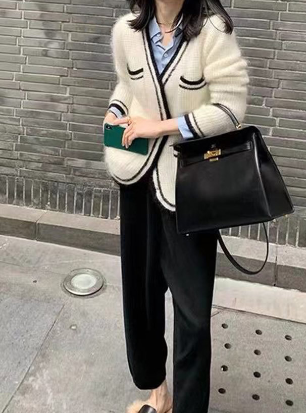 配色ラインニットカーディガン