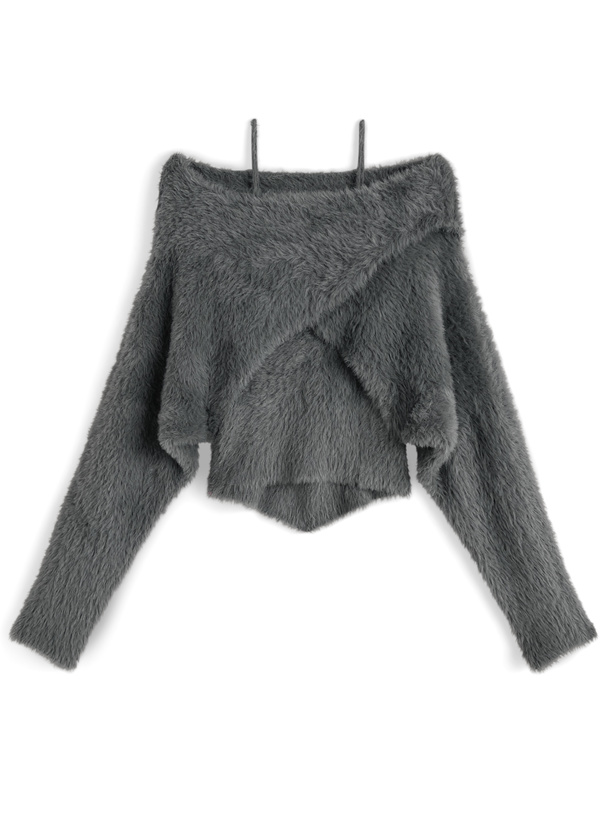 クロップド丈クロストップス×キャミソールシャギーニットアンサンブル