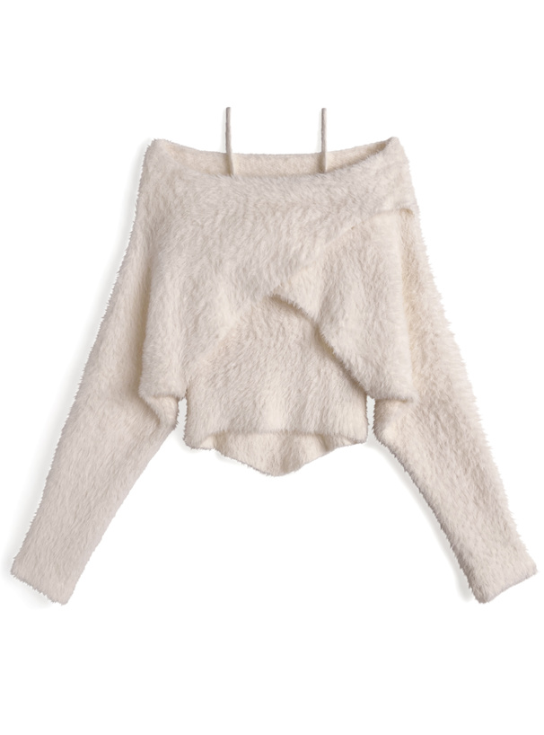 クロップド丈クロストップス×キャミソールシャギーニットアンサンブル