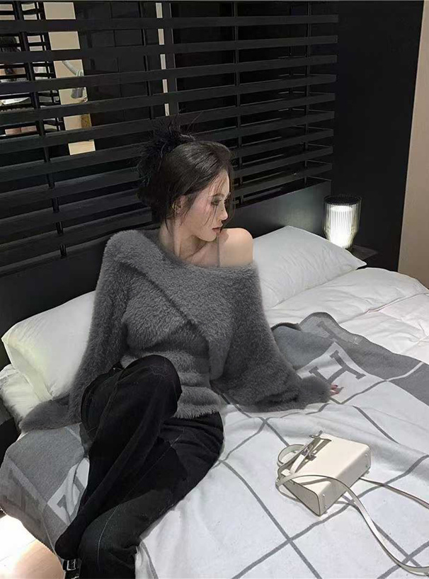 クロップド丈クロストップス×キャミソールシャギーニットアンサンブル