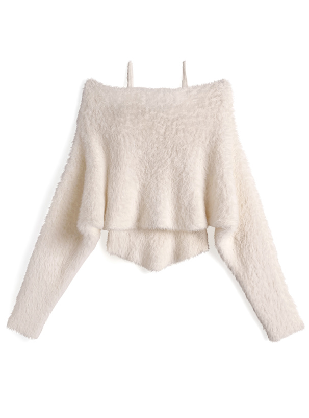 クロップド丈クロストップス×キャミソールシャギーニットアンサンブル