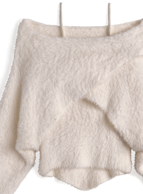 クロップド丈クロストップス×キャミソールシャギーニットアンサンブル