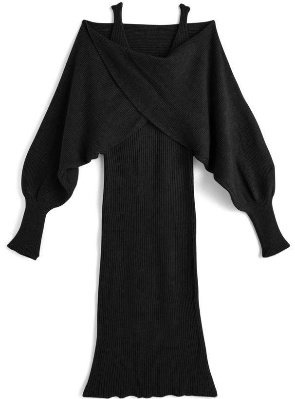 クロスデザインボレロ×キャミソールワンピースリブニットセットアップ