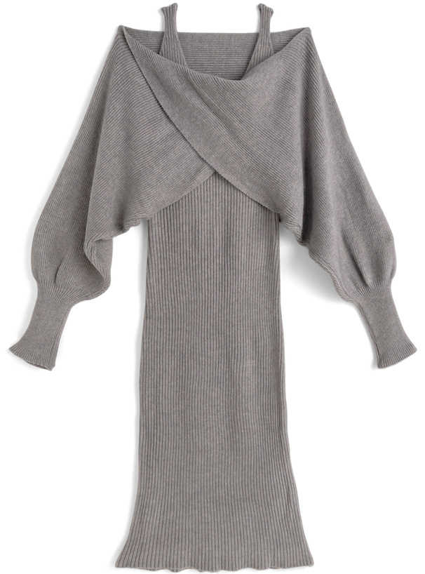 クロスデザインボレロ×キャミソールワンピースリブニットセットアップ