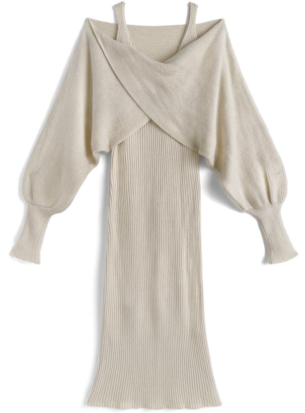 クロスデザインボレロ×キャミソールワンピースリブニットセットアップ