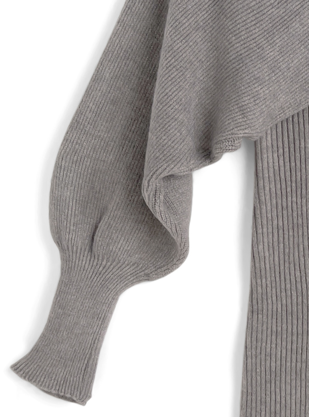 クロスデザインボレロ×キャミソールワンピースリブニットセットアップ