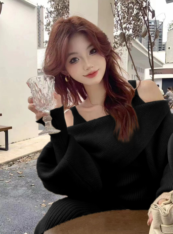 クロスデザインボレロ×キャミソールワンピースリブニットセットアップ