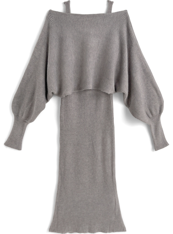 クロスデザインボレロ×キャミソールワンピースリブニットセットアップ