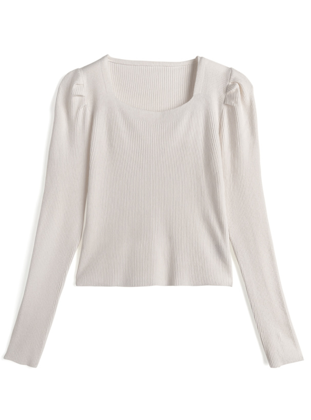 スクエアネックパワショルリブニットトップス