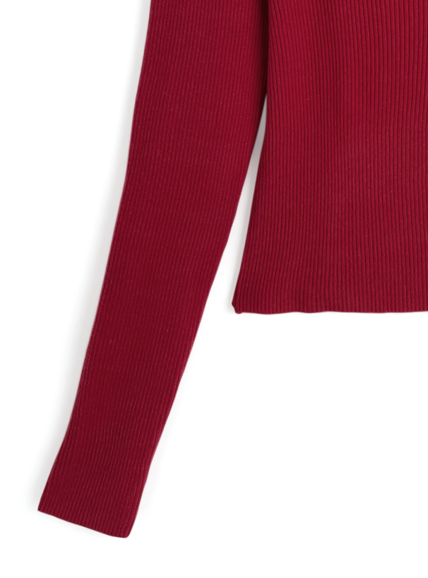 スクエアネックパワショルリブニットトップス