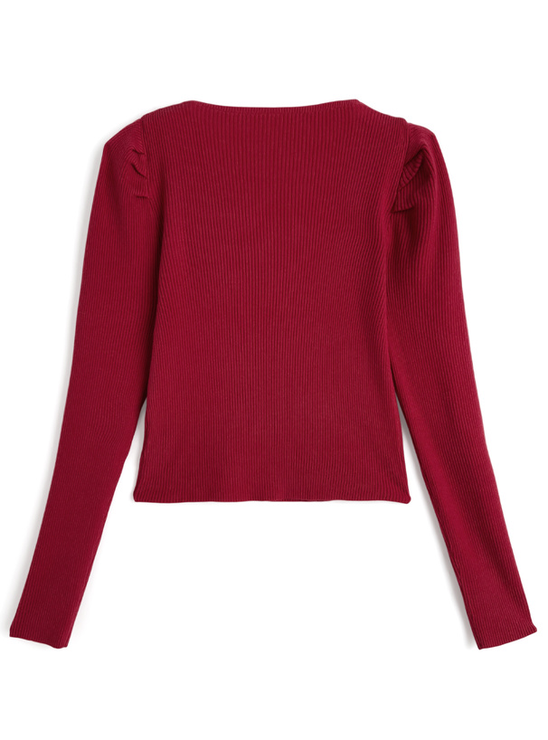 スクエアネックパワショルリブニットトップス