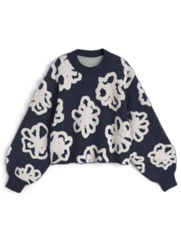 ☘️25秋新作 ♡ Aje アジュ 白花柄ニットトップス 新品♡　026 バイカラー透かし編みニットセットアップ