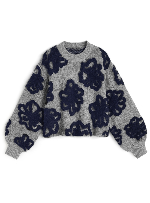 AD2015 15AW フラワー装飾ショートニット 黒 短丈 花 AD2015 15AW フラワー装飾ショートニット 黒 短丈 花 花柄ジャガード