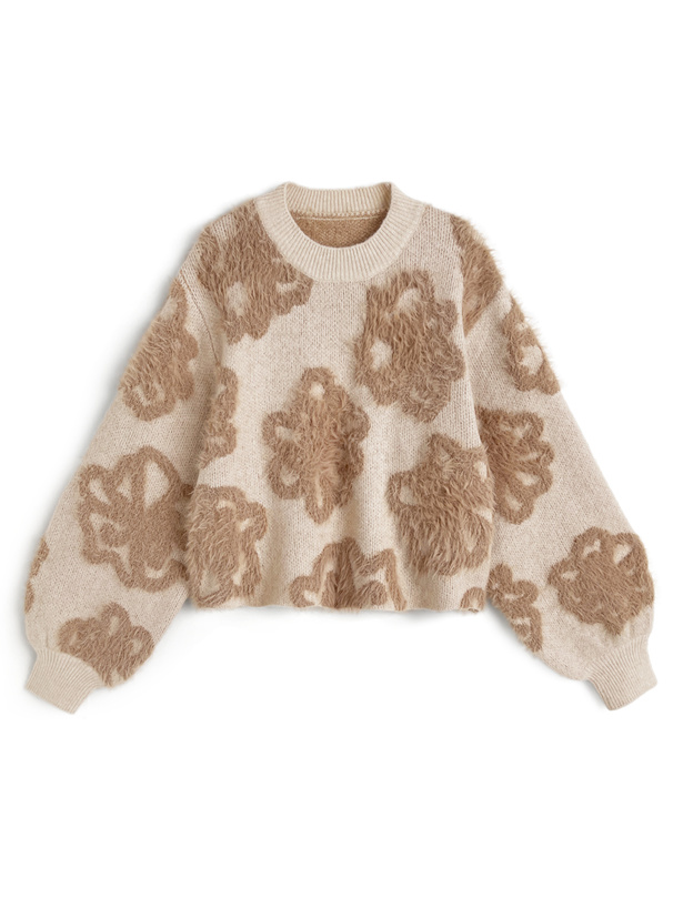 花柄ジャガードショート丈ニットトップス