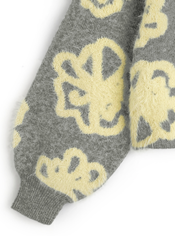 花柄ジャガードショート丈ニットトップス