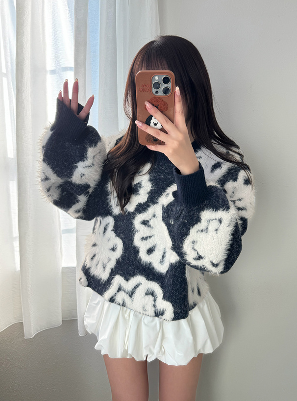 花柄ジャガードショート丈ニットトップス[ab165f] | レディース