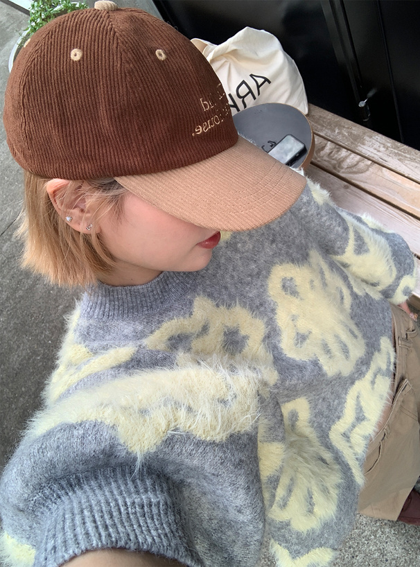 花柄ジャガードショート丈ニットトップス