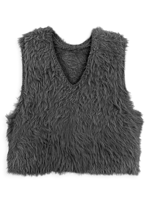 Vネックフェザーショート丈ニットベスト