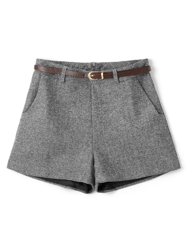 ベルト付きツイードショートパンツ