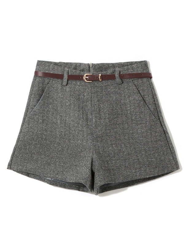 ベルト付きツイードショートパンツ