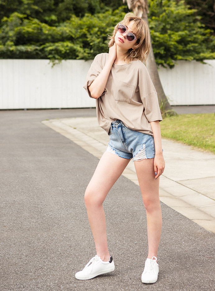 クラッシュデニムショートパンツ