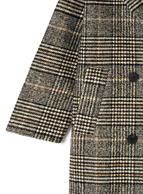 グレンチェックロングダブルコート
