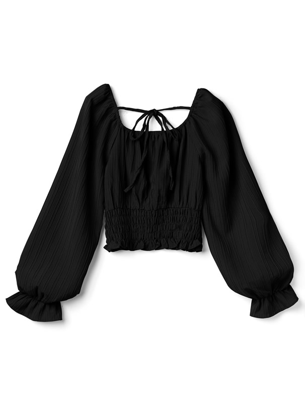 リボンシャーリングショートブラウス
