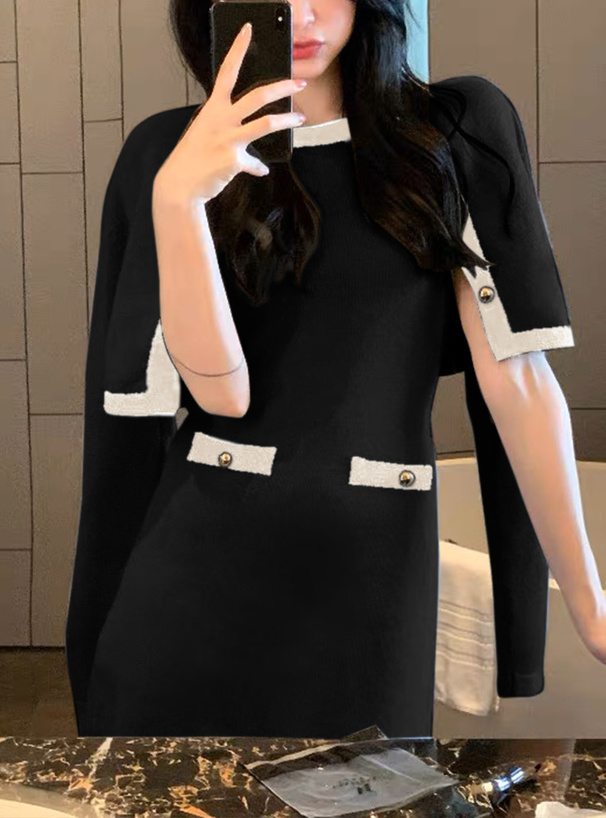 配色カーディガン×ミニワンピースニットセットアップ