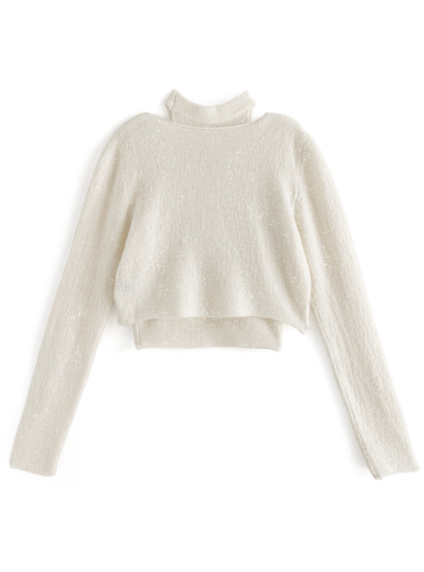 ribbon shoulder knit ensemble ベージュ×アイボリー-