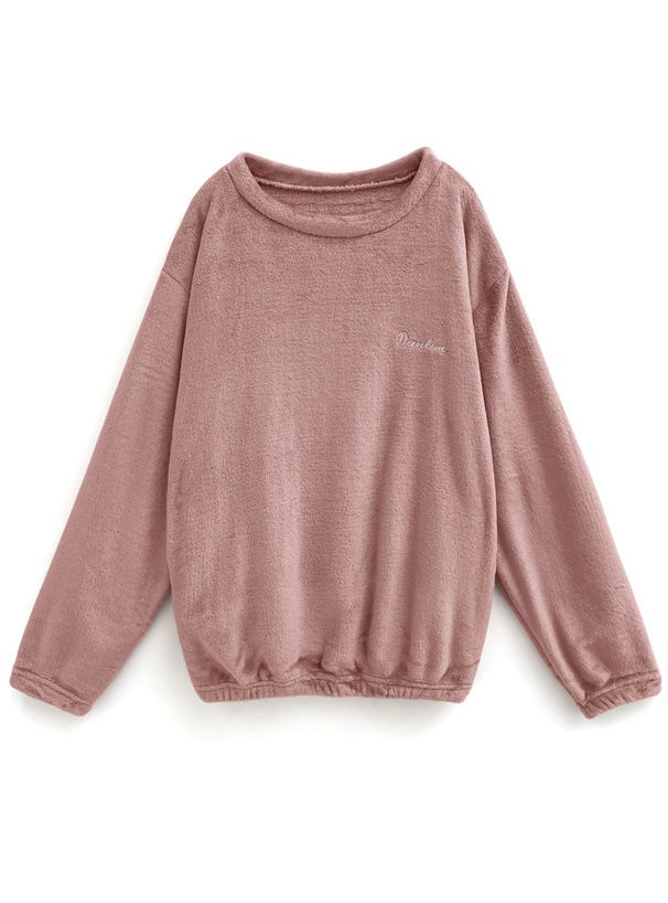 トップス×ロングパンツロゴ刺繍ファーセットアップ