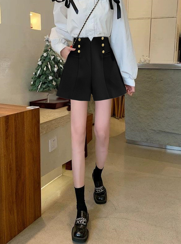 ダブルボタンハイウエストショートパンツ