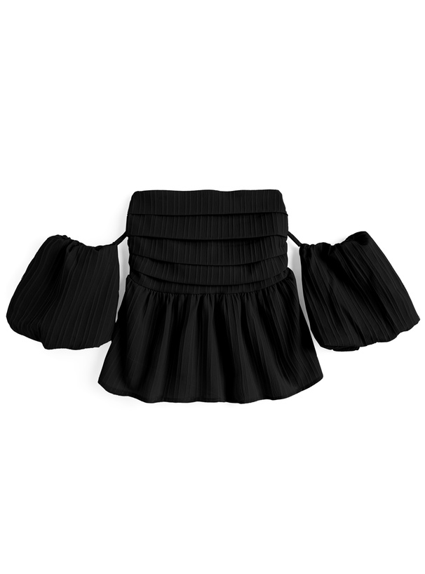 オフショルダープリーツフリルトップス