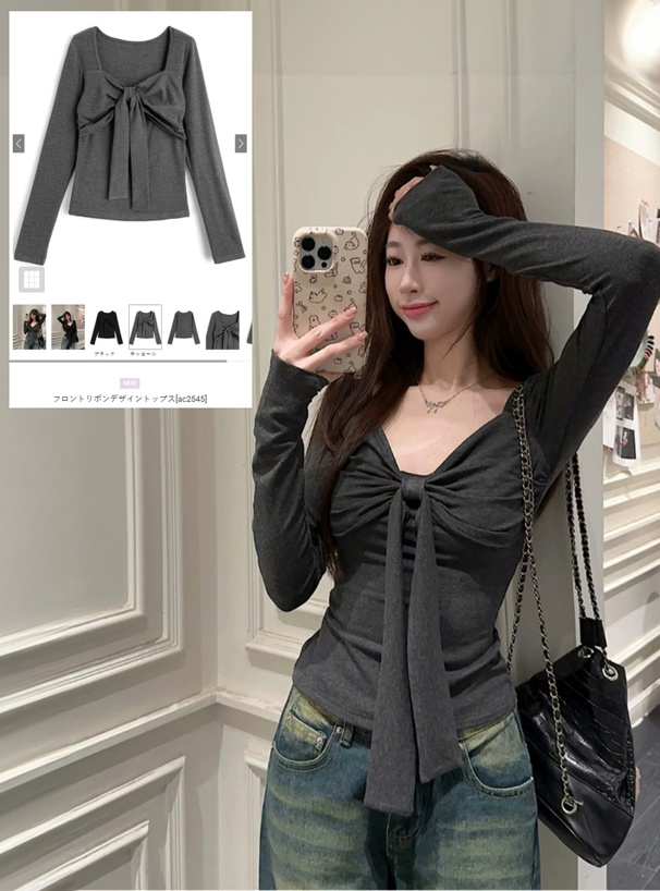 フロントリボンデザイントップス