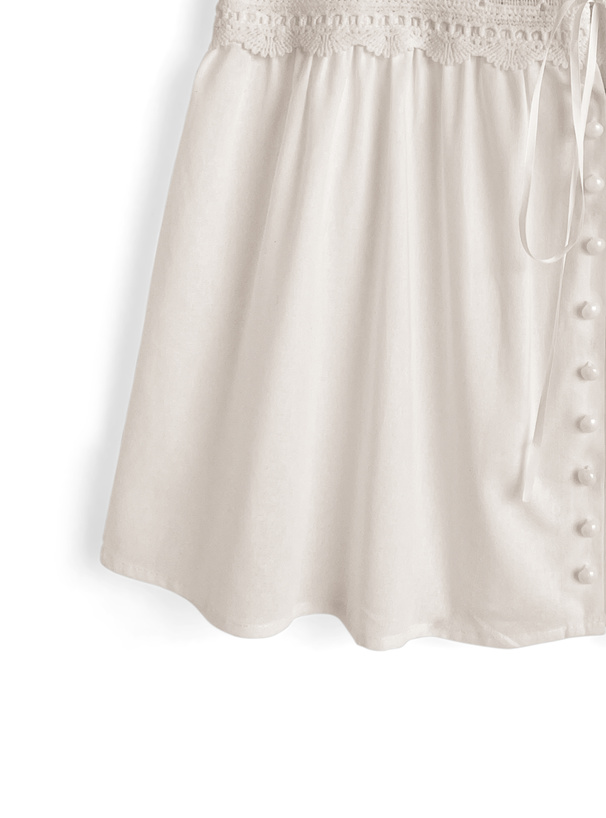 スクエアネックレースフリルノースリーブトップス