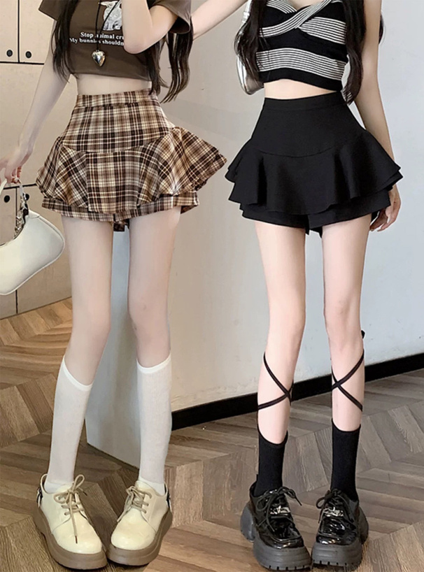 チェック柄ラウンディングフリルキュロット