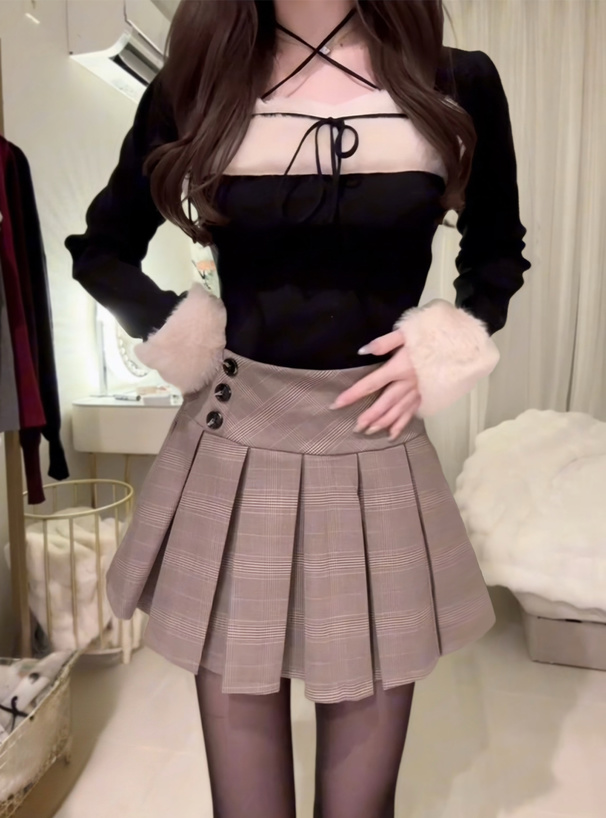 KIDILL チェック柄プリーツスカート ZIDDY（ジディ）の「【 ニコ☆プチ 掲載 】チェーン付きチェック柄