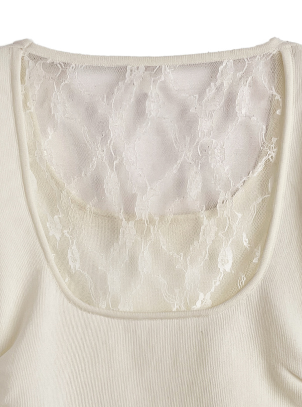 バックレースデザインサイドギャザーニットトップス[ac2567