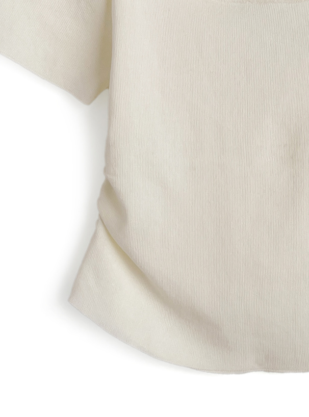 バックレースデザインサイドギャザーニットトップス