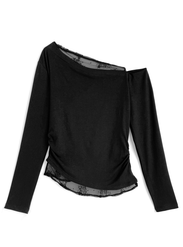 レースレイヤード風ワンショルダートップス