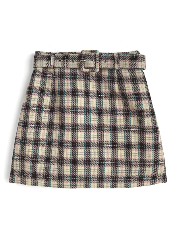 インパン裏地・ベルト付きチェック柄タイトミニスカート[ac2582]