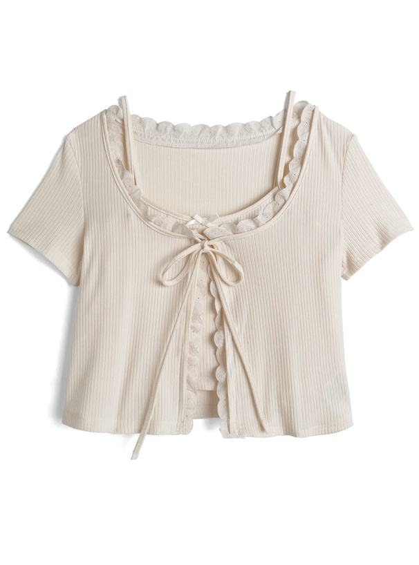 レースリボンカーディガン×リボンキャミソールアンサンブル