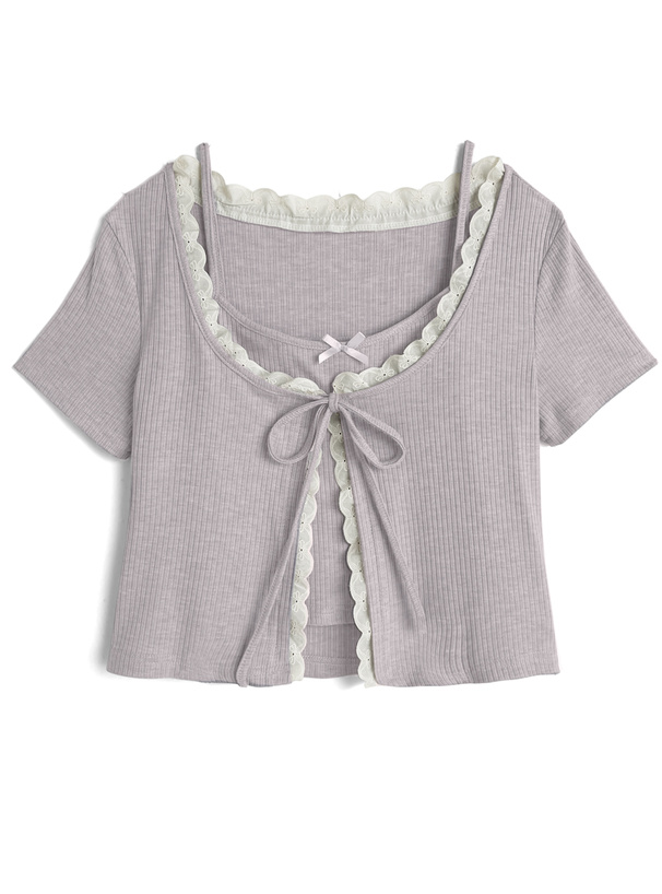 レースリボンカーディガン×リボンキャミソールアンサンブル