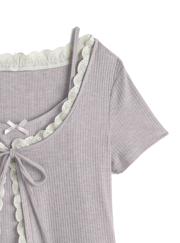 レースリボンカーディガン×リボンキャミソールアンサンブル