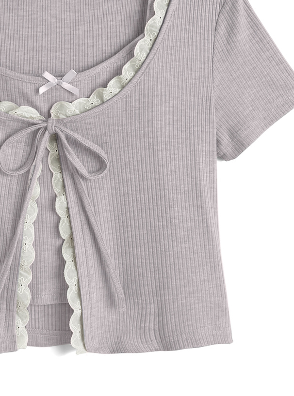 レースリボンカーディガン×リボンキャミソールアンサンブル