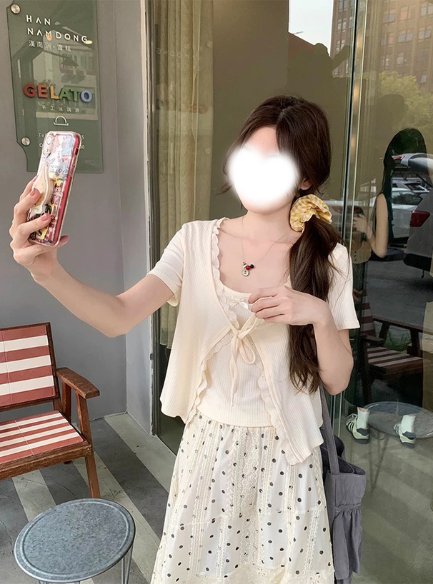 レースリボンカーディガン×リボンキャミソールアンサンブル