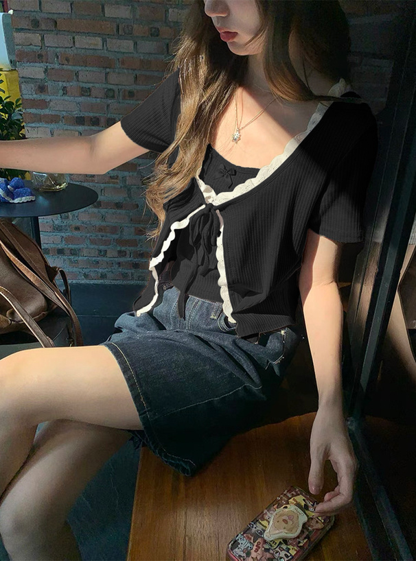 レースリボンカーディガン×リボンキャミソールアンサンブル