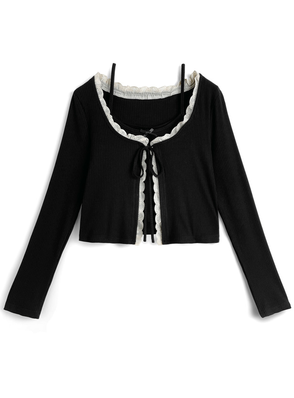 レースリボンカーディガン×リボンキャミソールアンサンブル[ac2585]