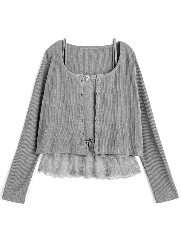 ニットカーディガン×レースキャミソールアンサンブル[ac2586